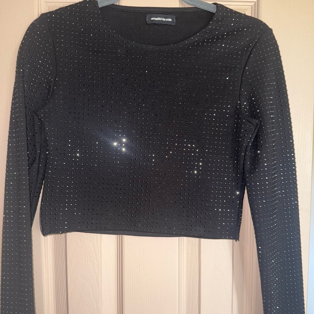Maniere De Voir Black Studded Crop Top